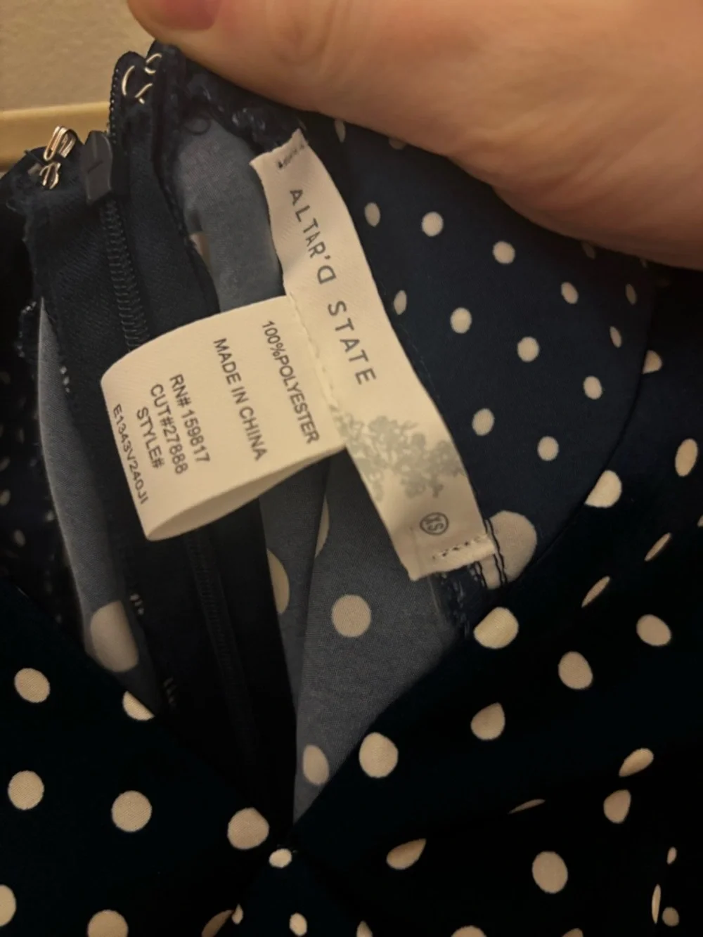 NWOT Altar'd State Navy and White Polka Dot Maxi Dress - Picture 2 of 2
